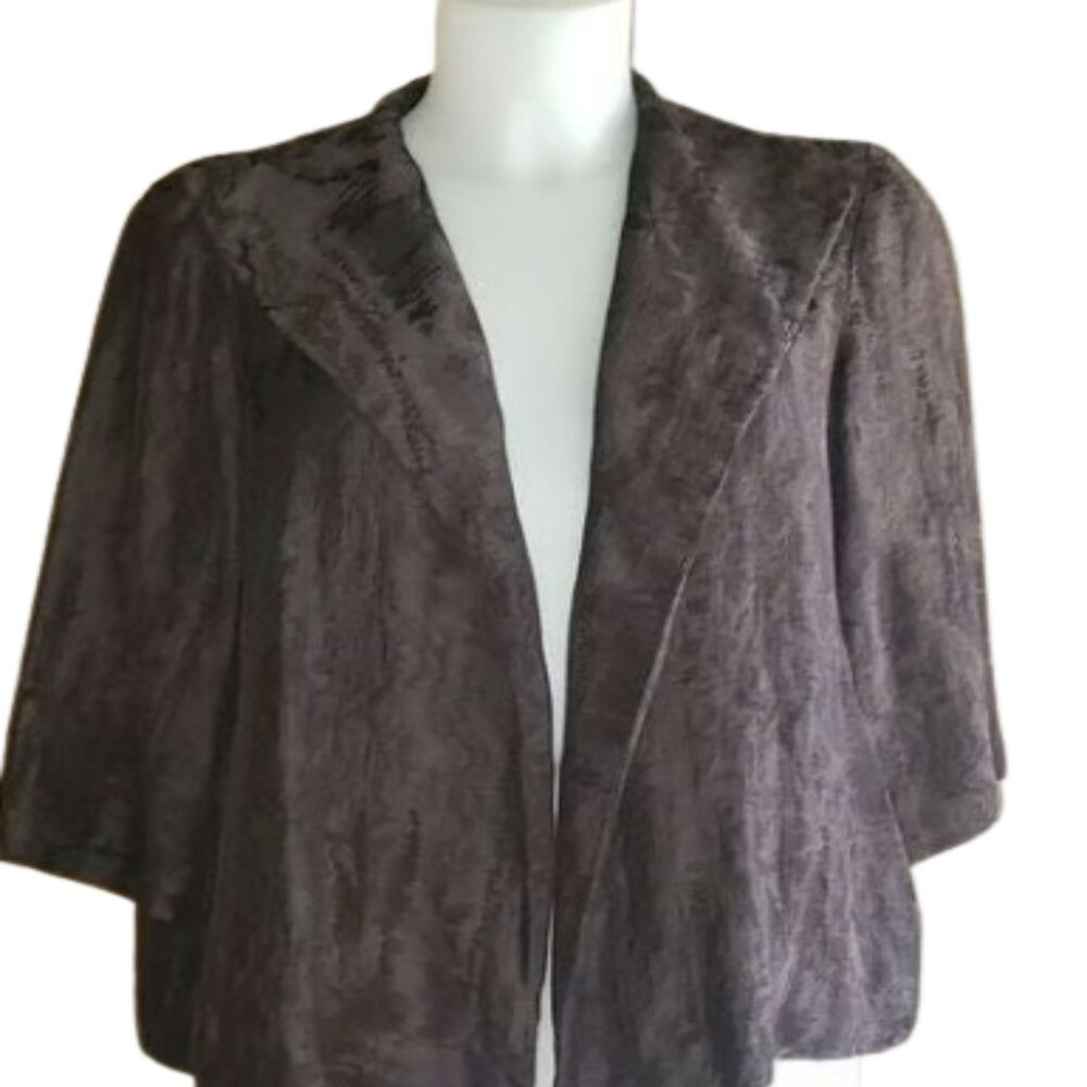 Eileen Fisher Womens Small Open Jacket Jacquard Wave Brown Ramie Blend